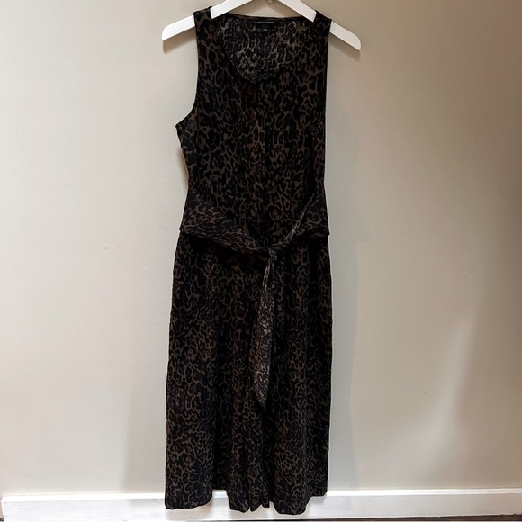 BR~new~Sleeveless Button Front Green Leopard Linen Cotton Wide Leg Jumpsuit sz 4 - Picture 13 of 14